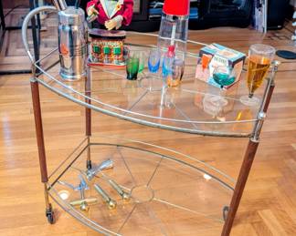 MCM bar tray and tons of vintage bar accessories