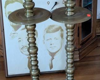 Large, heavy brass candle holders
