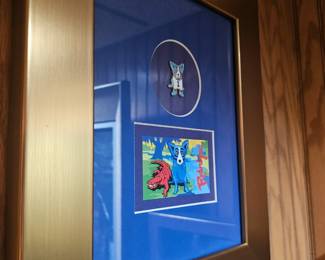 George Rodrigue Blue Dog Mardi Gras Lapel Pin framed