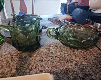 Coin glass depression glass green