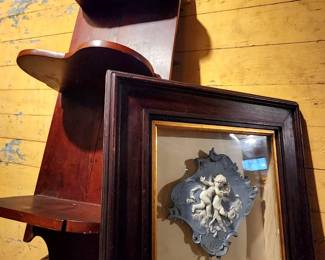 Early 19th C. Shelf, Framed Victorian German Jasperware Plaque