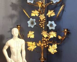 VTG Japanese Porcelain Acupuncture Model and French Brass Ecclesiastic Candelabra Ca. 1865