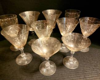 Group of Art Deco Era Acid Etched Wine Goblets