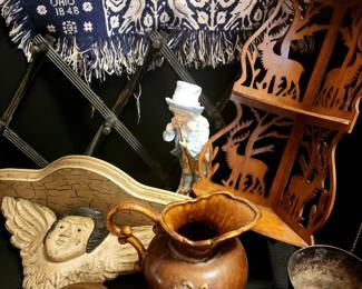 Antique and Vintage Wall Shelves, Retractable Victorian Hat Rack and Collectibles
