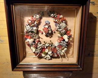 XL Antique Mourning Woolwork Embroidered Wreath Ca. 1865