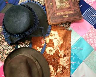 Antique Victorian Scrapbook, Antique and Vintage Patchwork Quilts, VTG Hats