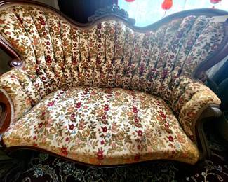 Civil War Era Upholstered Walnut Settee