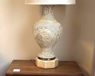 Asian Carved Table Lamp, Basset Night Stand