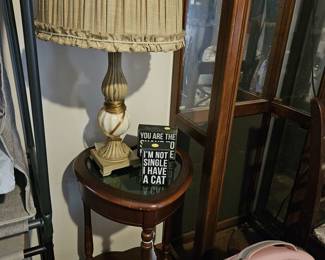 Lamp, table, and Signs
