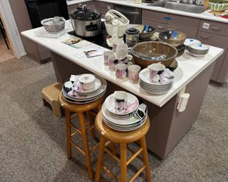 Wooden Stools, Plate Sets 