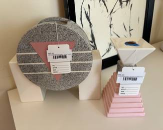 Horizontal Postmodern Duvall Vase, Pink Postmodern Duvall Candleholder