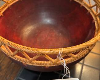 Woven Wooden Raffia Bowl