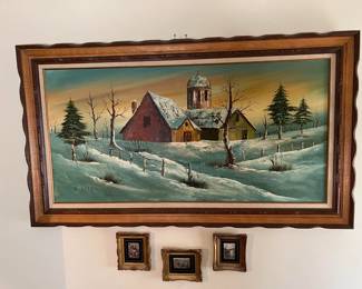Here is a contrast in size: the snowy scene and three much smaller pictures.