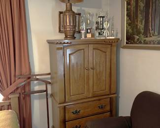 And here are the matching cabinet and lamp. There is also a men's valet stand (which can be quite useful.
