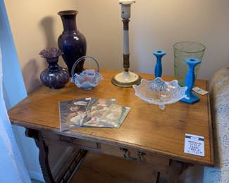Antique Style Side Table, Decorative Vases, Candle Holders 