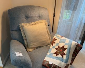 Blue Recliner, Quilts, Decorative Pillow, Floor Lamp