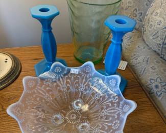 Etched Uranium Glass Vase 