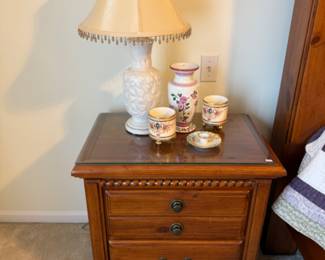 Wooden Side Table, Decorative Lamp