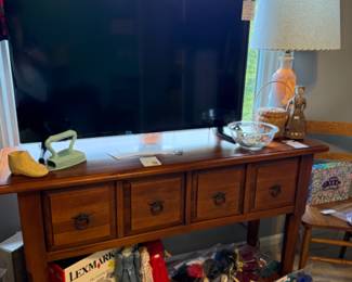 Hammary Buffet Cabinet, Misc Pins, Mini Basket, Decorative Lamp, TV