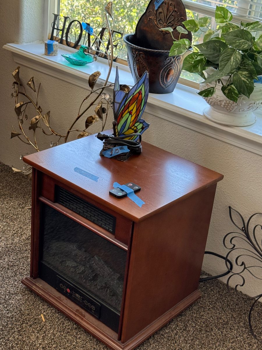 *Electric fireplace with remote 
*stained glass butterfly lamp