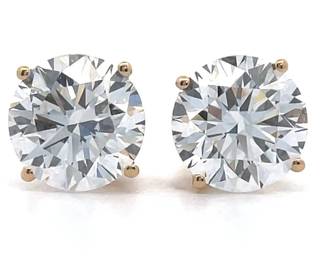 Glistening 4 Carat Diamond Solitaire Stud Earrings in 14k Yellow Gold