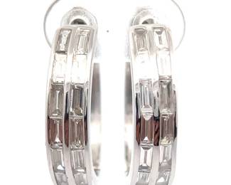 NEW! 1.10 Carat Diamond Double Row Baguette Hoop Earrings