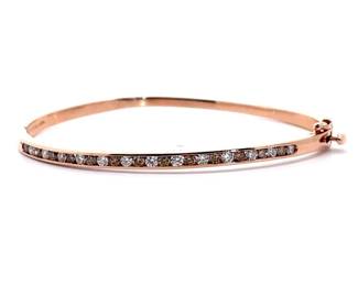 1 Carat Fancy Champagne & White Natural Diamond Estate Bangle Bracelet in 14k Rose Gold