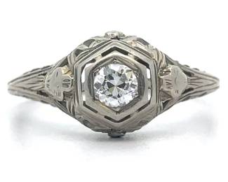 Antique Estate! 0.20 Carat Natural Diamond 1920s Estate Ring in 18k White Gold