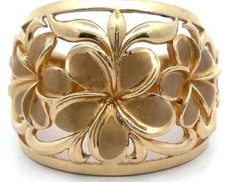 Hawaiian Estate! Aloha Hawaiian Plumeria Ring in 14k Yellow Gold