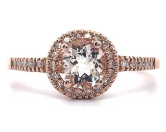 NEW! Morganite & Pavé Natural Diamond Halo Ring in 14k Rose Gold