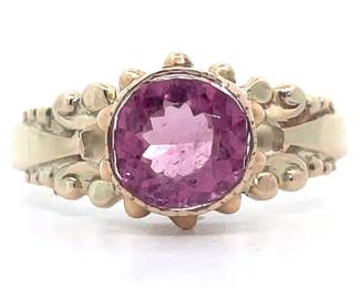 Antique Estate! 2 Carat Pink Tourmaline Victorian Estate Scroll Ring in Yellow Gold