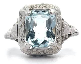 Vintage Estate! 2.40 Carat Aquamarine 1930s Art Deco Era Ring in 14k White Gold