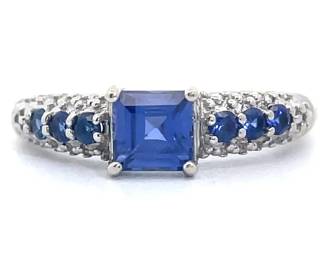 Blue Sapphire Estate Ring in White Gold
