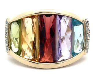Nashville Estate! Natural Diamond, Amethyst, Garnet, Citrine, Peridot & Topaz Estate Ring in Yellow Gold