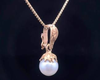 Estate Find! Designer Eve Alfille Pearl Drop Estate Pendant in 18k Yellow Gold