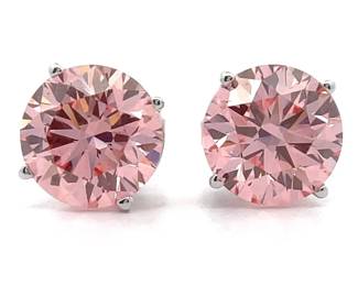 Beautiful 5 Carat Fancy Pink Diamond Solitaire Stud Earrings in 14k White Gold