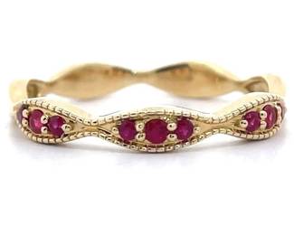 0.17 Carat Ruby Slim Stacking Milgrain Ring in 14k Yellow Gold