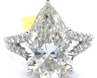 6.24 Carat Diamond Pear Split Shank Ring in 14k White Gold