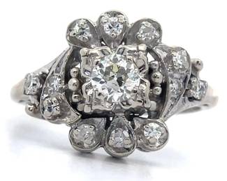 Antique Estate! 0.75 Carat Natural Diamond 1920's Art Nouveau Estate Ring in 14k White Gold