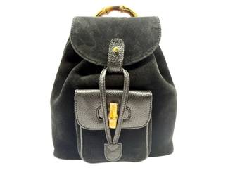 Gucci Black Suede & Leather Bamboo Mini Backpack