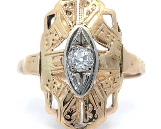 Antique Estate! 0.20 Carat Natural Diamond Antique Art Deco Estate Ring in 14k Two-Tone Gold
