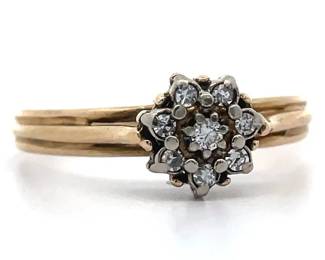 0.10 Carat Natural Diamond Cluster Flower Estate Ring in Yellow Gold