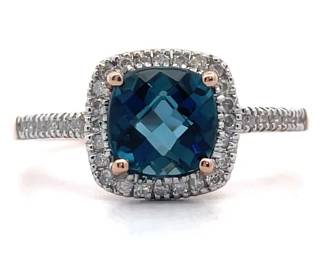 NEW! London Blue Topaz & Pavé Natural Diamond Halo Ring in 14k Rose Gold