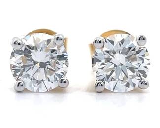 Classic 2 Carat Diamond Solitaire Stud Earrings in 14k Yellow Gold