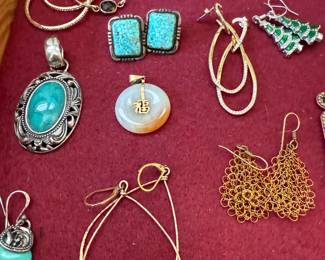 14kt and jade. Sterling and gold hoops