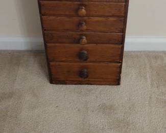 ANTIQUE 7 DRAWER WOODEN BOX. SEWING? ETC.