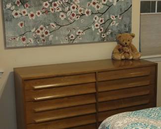 ATTRACTIVE OIL "PAINTING" CHERRY BLOSSOMS?                          JACK VAN DER MOLEN, SOLID CERUSED OAK, MID CENTURY MODERN, 8 DRAWER DRESSER