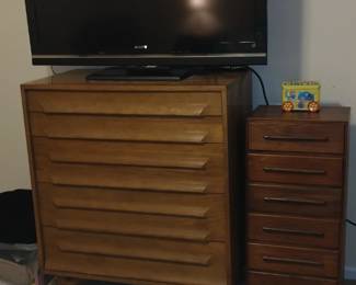 2ND PC. JACK VAN DER MOLEN, SOLID CERUSED OAK, MID CENTURY MODERN, TALL DRESSER