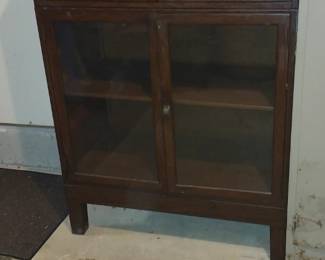  METAL & GLASS DOOR ANTIQUE CABINET, BOOKCASE 