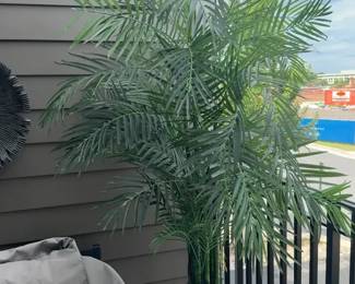 Heavy Faux Palm and Bamboo Plant Ceramic Pot for Patio - approx 7’ Tall


